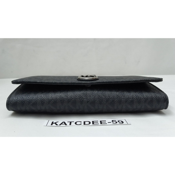 Michael Kors Black Leather MK Printed Round Logo Credit Card Bifold Wallet - Picture 6 of 16